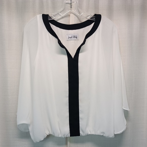 Joseph Ribkoff Tops - Joseph Ribkoff White Black Contrast Trim Bubble Hem Blouse Womens M Office Glam